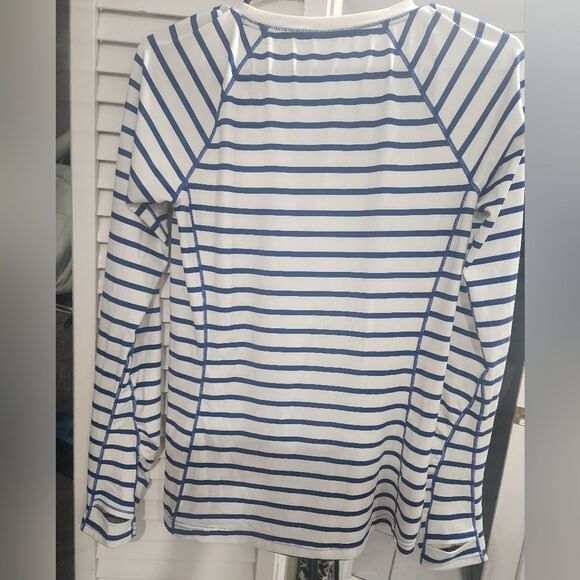 New Balance Blue and White Striped Long Sleeve Shirt Activewear - Picture 4 of 6